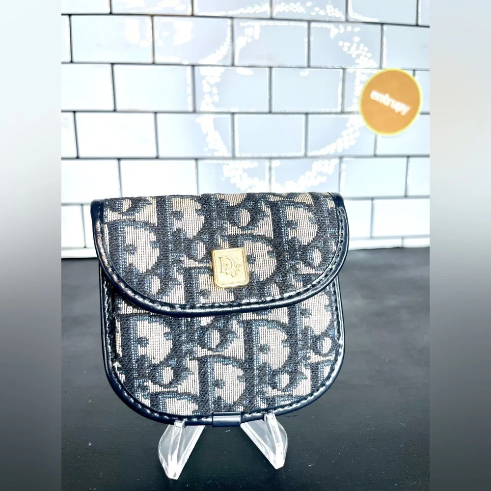 1970s Dior Navy Monogram Canvas Trotter Coin Case